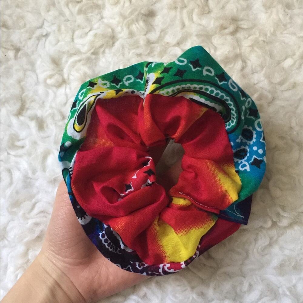 Handmade Rainbow Swirl Bandana Scrunchies. - Picture 2 of 8